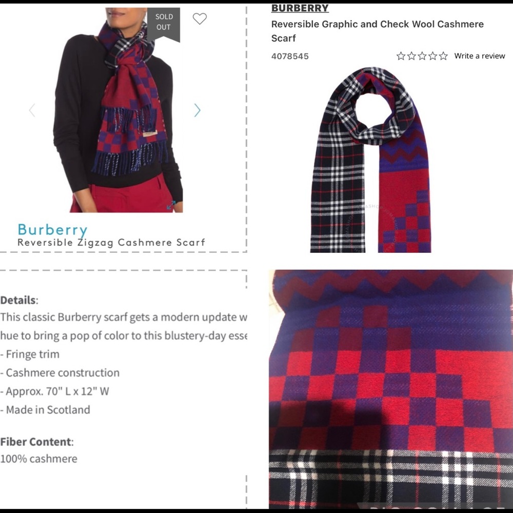 BURBERRY UNISEX CASHMERE SCARF, MIX CHECK PATTERN - Picture 9 of 14
